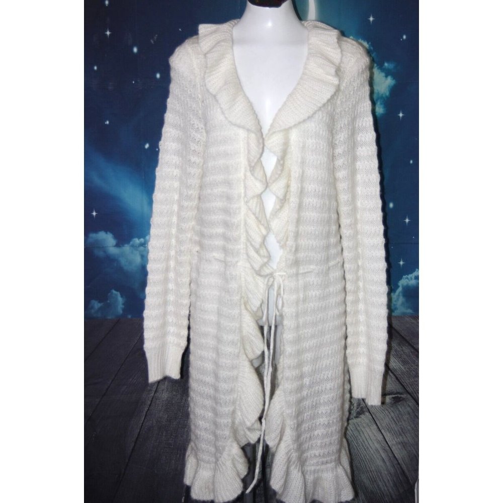 Cato Cream Ruffled Open-Front Knit Cardigan